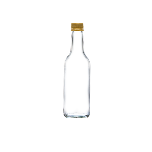 330ml Clear Glass Mineral Bottle with gold duet cap