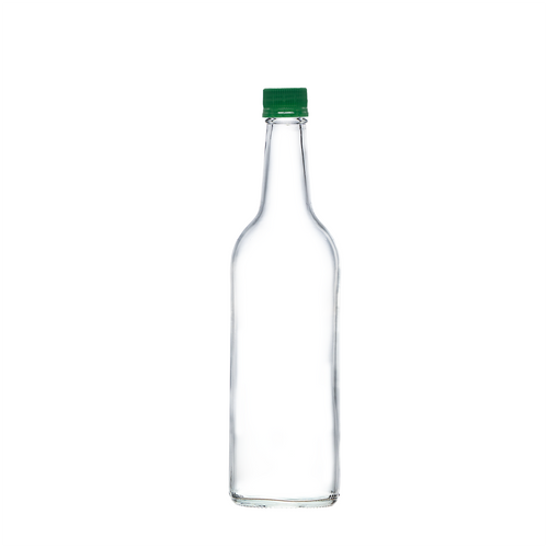 750ml Clear Glass Mineral Bottle with green duet cap