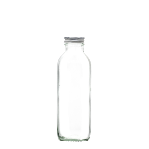 8oz vintage oil or sauce glass bottle with silver aluminium screw cap