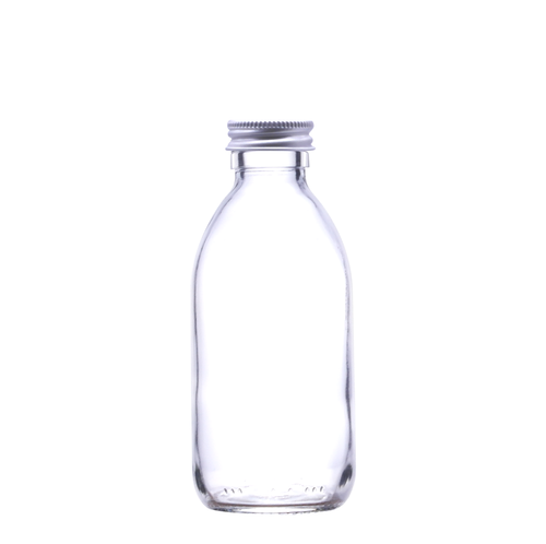 200ml Clear Glass Sirop Alpha Bottle with Silver Lid