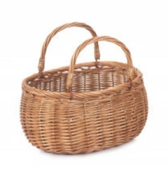 Wicker, Willow Woven, Swing Handled Coracle Shopping Basket, L370mm x W260mm x H200mm