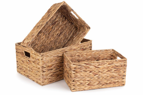 Wicker, Woven Water Hyacinth Rectangular Storage Baskets set 3,