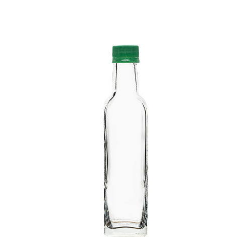 225ml Square Sauce Glass Bottle With Green Tamper Evident Cap