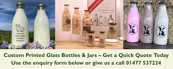 Printed milk bottles and jars from wares
