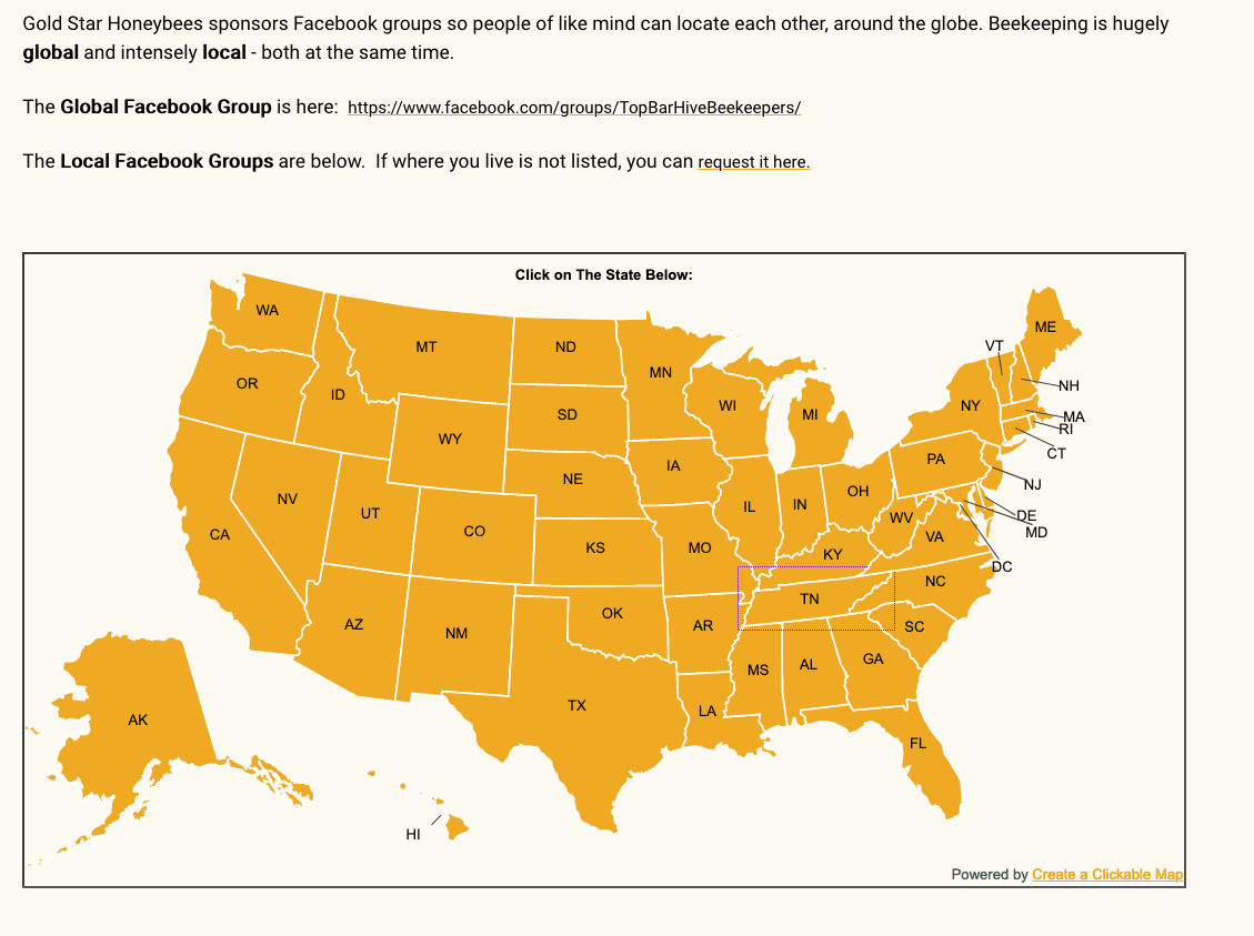 Clickable map for US Top Bar Hive Beekeeping groups