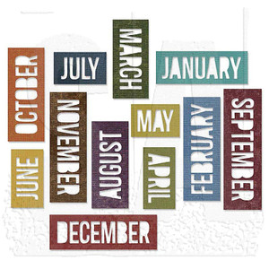 Sizzix - Ellison - Thinlits Die Set 12pcs - Calendar Words: Block Sizzix - Ellison - Thinlits Die Set 12pcs - Calendar Words: Block