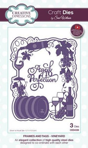 Creative Expressions Frames and Tags Collection Vineyard Dies by Sue Wilson, is a Three die set, in an elegant collection of high quality steel dies designed to co-ordinate with each other.
Creative Expressions Craft Dies can be used in most leading die cutting machines; Grand Calibur by Spellbinders, Cuttlebug by Provocraft, Big Shot by Sizzix and eBosser by Craftwell.
Creative Expressions dies cut, emboss and stencil with a single die template.
Approximate Die Template Sizes:
Largest Die: 5.15 x 4.17 Inch, (131mm x 106mm). Creative Expressions Frames and Tags Collection Vineyard Dies by Sue Wilson, is a Three die set, in an elegant collection of high quality steel dies designed to co-ordinate with each other.
Creative Expressions Craft Dies can be used in most leading die cutting machines; Grand Calibur by Spellbinders, Cuttlebug by Provocraft, Big Shot by Sizzix and eBosser by Craftwell.
Creative Expressions dies cut, emboss and stencil with a single die template.
Approximate Die Template Sizes:
Largest Die: 5.15 x 4.17 Inch, (131mm x 106mm).