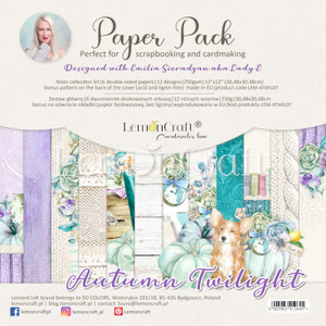 Lemoncraft - Autumn Twilight - Scrapbooking Papers 12x12"  (LEM-ATWIL07)
Lemoncraft Pad of scrapbooking papers designed with Emilia Sieradzan (Aka Lady E Design), (LEM-ATWIL07).  Set contains 6 double-sided papers, 12 designs - 1 piece per design, 250gsm.  12x12" size.  Bonus pattern at the back of the cover.  Acid and Lignin free. Lemoncraft - Autumn Twilight - Scrapbooking Papers 12x12"  (LEM-ATWIL07)
Lemoncraft Pad of scrapbooking papers designed with Emilia Sieradzan (Aka Lady E Design), (LEM-ATWIL07).  Set contains 6 double-sided papers, 12 designs - 1 piece per design, 250gsm.  12x12" size.  Bonus pattern at the back of the cover.  Acid and Lignin free.