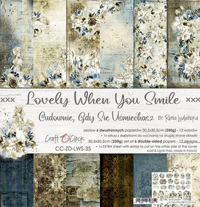 Craft O'Clock - Paper Collection 12"x12" Lovely When You Smile - 250 gsm, 12 designs, bonus design on back of the cover (CC-ZD-LWS-35)
A set of 6 double-sided pages.  Lovely When You Smile Collection (12 patterns) of high quality scrapbooking paper.  Each page is 12x12 inches or 30.5x30.5cm.  The paper weight is 250gsm.  1 Extra Sheet with extras to cut on the other side of the cover.  This product is acid and lignin free. Craft O'Clock - Paper Collection 12"x12" Lovely When You Smile - 250 gsm, 12 designs, bonus design on back of the cover (CC-ZD-LWS-35)
A set of 6 double-sided pages.  Lovely When You Smile Collection (12 patterns) of high quality scrapbooking paper.  Each page is 12x12 inches or 30.5x30.5cm.  The paper weight is 250gsm.  1 Extra Sheet with extras to cut on the other side of the cover.  This product is acid and lignin free.