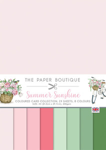 The Paper Boutique - Summer Sunshine - Colour Card Collection  A4 - (PB1574)
The Summer Sunshine collection contains a versatile selection of die-cut toppers, embellishments, inserts, coloured card, and backing papers perfect for creating a wide array of coordinating crafts. Featuring beautiful florals and more with a very nostalgic feel– in a colour palette of pinks. The pads are designed to be used on their own or mixed and matched. The kit contains an 8 x 8-inch pad of 36 sheets of decorative papers 6 each of 6 designs in 160 gsm and a topper pad, the die cut toppers are a mix of round and square and are printed on 300 gsm smooth paper 32 toppers in eight designs. The range of papers are a mix of A4 and 8 x 8 format and includes a Decorative Paper Pad, Embellishments Pads, the Essential Colour Card Collection and the Insert Collection. Made in UK. The Paper Boutique - Summer Sunshine - Colour Card Collection  A4 - (PB1574)
The Summer Sunshine collection contains a versatile selection of die-cut toppers, embellishments, inserts, coloured card, and backing papers perfect for creating a wide array of coordinating crafts. Featuring beautiful florals and more with a very nostalgic feel– in a colour palette of pinks. The pads are designed to be used on their own or mixed and matched. The kit contains an 8 x 8-inch pad of 36 sheets of decorative papers 6 each of 6 designs in 160 gsm and a topper pad, the die cut toppers are a mix of round and square and are printed on 300 gsm smooth paper 32 toppers in eight designs. The range of papers are a mix of A4 and 8 x 8 format and includes a Decorative Paper Pad, Embellishments Pads, the Essential Colour Card Collection and the Insert Collection. Made in UK.