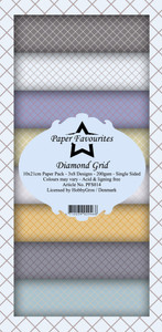 Paper Favourites - Diamond Grid - 4 x 8.5 inch - Slim Paper Pack (PFS014)

Design paper for projects like scrapbooking, making cards or home decor.  For specific product information take a look at the product image.  3x8 designs. 200gsm.  10x21cm.  Single-sided.  Acid & lignin free.