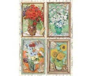 Stamperia - A4 Atelier VAn Gogh - (DFSA4549)
One sheet of rice paper per pack. Size of sheet: 21x29.7cm, 28gr. Thin, printed rice paper - excellent quality. Transparent yet strong. If using images versus the whole sheet, tearing versus cutting around images is recommended. Use as decoupage on glass. Stamperia - A4 Atelier VAn Gogh - (DFSA4549)
One sheet of rice paper per pack. Size of sheet: 21x29.7cm, 28gr. Thin, printed rice paper - excellent quality. Transparent yet strong. If using images versus the whole sheet, tearing versus cutting around images is recommended. Use as decoupage on glass.