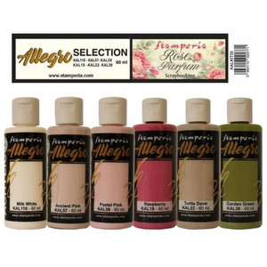 Stamperia - Allegro Acrylic Paint Selection - Rose Parfum - 6 per pack (KALKIT33)
Acrylic Allegro paint kit. 6 bottles x 60 ml.  Paints are water-based acrylics, suitable for all porous surfaces.  Give all of your projects some colour with with one of these kits.  Colours: - Milk White, Ancient Pink, Pastel Pink, Raspberry, Turtle Dove, Garden Green. Stamperia - Allegro Acrylic Paint Selection - Rose Parfum - 6 per pack (KALKIT33)
Acrylic Allegro paint kit. 6 bottles x 60 ml.  Paints are water-based acrylics, suitable for all porous surfaces.  Give all of your projects some colour with with one of these kits.  Colours: - Milk White, Ancient Pink, Pastel Pink, Raspberry, Turtle Dove, Garden Green.