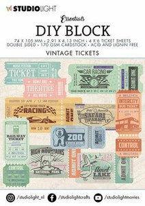 StudioLight - DIY BLOCK - A7 Vintage Tickets - Essentials No. 01 (SL-ES-MC01)

Looking for a little extra?  StudioLight Essentials DIY Blocks are just what you are looking for!  Block is A7 size (74x105mm / 2.91x4.13") and contains 4 each of 6 double sided sheets. Perfect for your mixed media creations.   Cardstock Weight: 170gsm.  Acid and Lignin Free.