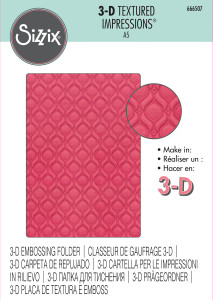 Sizzix - 3D Textured Impressions - A5 Embossing Folder – Ornate Repeat (666507)
Brand new size alert! The Ornate Repeat is a gorgeous patterned 3D Textured Impressions™ Embossing Folder. Now in a brand new A5 size, this 3-D embossing folder is perfect for adding a fun embossed design to papercraft makes. From cardmaking and scrapbooking to home décor items, you'll add amazing dimension to your makes with this embossing folder. Enhance the embossed detail with Sizzix™ Luster Waxes or embossing powder to bring out the detail and add a shimmery finish.
Design Dimensions: 6" x 8.5"
Construction: PP Plastic Sizzix - 3D Textured Impressions - A5 Embossing Folder – Ornate Repeat (666507)
Brand new size alert! The Ornate Repeat is a gorgeous patterned 3D Textured Impressions™ Embossing Folder. Now in a brand new A5 size, this 3-D embossing folder is perfect for adding a fun embossed design to papercraft makes. From cardmaking and scrapbooking to home décor items, you'll add amazing dimension to your makes with this embossing folder. Enhance the embossed detail with Sizzix™ Luster Waxes or embossing powder to bring out the detail and add a shimmery finish.
Design Dimensions: 6" x 8.5"
Construction: PP Plastic