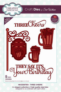 Creative Expressions - Craft Dies by Sue Wilson - Necessities - Three Cheers (CED23034)
An elegant collection of high quality steel dies, designed to co-ordinate with each other and with our matching range of stamps. A variety of designs and styles to suit your crafting project.
• High quality steel die
• Contains 5 dies
• Size 12.0 x 6.5cm (4.8 x 2.4 inches) Creative Expressions - Craft Dies by Sue Wilson - Necessities - Three Cheers (CED23034)
An elegant collection of high quality steel dies, designed to co-ordinate with each other and with our matching range of stamps. A variety of designs and styles to suit your crafting project.
• High quality steel die
• Contains 5 dies
• Size 12.0 x 6.5cm (4.8 x 2.4 inches)