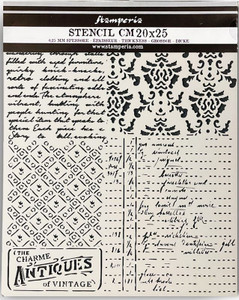 Stamperia - Brocante Antiques - Mixed Patterns Stencil (KSTD160)
This Mixed Media Art Thick Stencil is part of the art journaling Brocante Antiques Collection. The stencil can be used for decorating furniture, fabric, paper, canvas and scrapbooking. It is perfect for a mixed media project too. Made of a special material which makes them flexible but durable, it is thin enough to feature small details in the design. It is transparent to properly position on a surface to be decorated. It can be washed and reused several times. Stencil is approximately 20x25cm / 7.87x9.84 inch, 0.25mm thick. Stamperia - Brocante Antiques - Mixed Patterns Stencil (KSTD160)
This Mixed Media Art Thick Stencil is part of the art journaling Brocante Antiques Collection. The stencil can be used for decorating furniture, fabric, paper, canvas and scrapbooking. It is perfect for a mixed media project too. Made of a special material which makes them flexible but durable, it is thin enough to feature small details in the design. It is transparent to properly position on a surface to be decorated. It can be washed and reused several times. Stencil is approximately 20x25cm / 7.87x9.84 inch, 0.25mm thick.