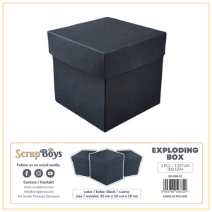 ScrapBoys - Exploding Box Black (3pcs) (SB-EBB-02)
ScrapBoys Exploding box - Colour: Black - Kit Contains 3 pcs - Paper Weight: 300gsm - Size: 10x10x10 cm
ScrapBoys - Exploding Box Black (3pcs) (SB-EBB-02)
ScrapBoys Exploding box - Colour: Black - Kit Contains 3 pcs - Paper Weight: 300gsm - Size: 10x10x10 cm