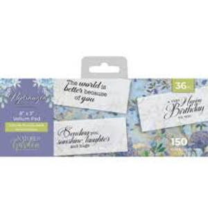 Crafters Companion - Nature's Garden 8in x 3in Vellum Sentiments Pad - Hydrangea - 36 Sheets (NG-HY-VELPAD3)
The Nature's Garden Hydrangea Vellum Pad from Crafter's Companion includes 12 thoughtful sentiments for your card making, journaling and scrapbooking projects.
With messages including ‘A very happy birthday to you’, ‘A moment to treasure’, ‘Sending lots of love’ and ‘You’re in my thoughts’ you’ll always have the perfect luxury finishing touch for handmade birthday cards, sympathy cards and memory books. The translucent finish of the vellum means you can make pretty effects by layering it over patterned papers such as the Hydrangea 12in x 12in Printed Paper Pad, or created frosted effects over card front apertures or gift box windows.
The Hydrangea Collection from Nature’s Garden by Crafter’s Companion brings you summer florals combined with vintage postcard themes. With delicate tones of blue, purple, pink and green running through its papers, toppers, ink pads and pens plus detailed flower stamps, embossing folders and dies your handmade cards, wedding stationary, scrapbooks and journal layouts will be sure to raise a cheerful smile. Crafters Companion - Nature's Garden 8in x 3in Vellum Sentiments Pad - Hydrangea - 36 Sheets (NG-HY-VELPAD3)
The Nature's Garden Hydrangea Vellum Pad from Crafter's Companion includes 12 thoughtful sentiments for your card making, journaling and scrapbooking projects.
With messages including ‘A very happy birthday to you’, ‘A moment to treasure’, ‘Sending lots of love’ and ‘You’re in my thoughts’ you’ll always have the perfect luxury finishing touch for handmade birthday cards, sympathy cards and memory books. The translucent finish of the vellum means you can make pretty effects by layering it over patterned papers such as the Hydrangea 12in x 12in Printed Paper Pad, or created frosted effects over card front apertures or gift box windows.
The Hydrangea Collection from Nature’s Garden by Crafter’s Companion brings you summer florals combined with vintage postcard themes. With delicate tones of blue, purple, pink and green running through its papers, toppers, ink pads and pens plus detailed flower stamps, embossing folders and dies your handmade cards, wedding stationary, scrapbooks and journal layouts will be sure to raise a cheerful smile.