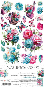Craft O'Clock - Soulflowers - Extras Set -  6" x 12" (CC-C67-SS-11)
A set of 18 sheets of high-quality double-sided scrapbooking paper with extra elements for self-cutting - Flowers & More - Sunflowers.  2x9 patterns.  18 sheets, 9 designs, 2x9 double-sided sheets + 2x bonus on the cover.  Part of the Renata Ludwinska Collection from Craft O'Clock.  Approx size of each sheet: 6"x 8" (15.5 x 30.5 cm).  Paper weight: 250gsm.  An acid-free and wood-free product made in Poland. Craft O'Clock - Soulflowers - Extras Set -  6" x 12" (CC-C67-SS-11)
A set of 18 sheets of high-quality double-sided scrapbooking paper with extra elements for self-cutting - Flowers & More - Sunflowers.  2x9 patterns.  18 sheets, 9 designs, 2x9 double-sided sheets + 2x bonus on the cover.  Part of the Renata Ludwinska Collection from Craft O'Clock.  Approx size of each sheet: 6"x 8" (15.5 x 30.5 cm).  Paper weight: 250gsm.  An acid-free and wood-free product made in Poland.