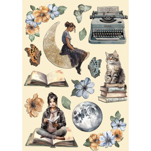Stamperia - A5 Wooden Shapes - Secret Diary (KLSP158)
Stamperia wooden shapes are high quality embellishments to add depth to all your crafting projects especially mixed media and scrapbooking. This set comprises 15 crafted pieces arranged on a sturdy wood sheet measuring approximately 8.25 x 5.75 inches and a thickness of 0.125 inches. The pack contains the following pieces, corner accents with delicate leaves and flowers, blooming florals, an open book, a girl seated on a crescent moon, a vintage typewriter, a cat perched on top of a stack of books, another girl engrossed in reading, a full moon, and graceful butterflies. A5 size. Stamperia - A5 Wooden Shapes - Secret Diary (KLSP158)
Stamperia wooden shapes are high quality embellishments to add depth to all your crafting projects especially mixed media and scrapbooking. This set comprises 15 crafted pieces arranged on a sturdy wood sheet measuring approximately 8.25 x 5.75 inches and a thickness of 0.125 inches. The pack contains the following pieces, corner accents with delicate leaves and flowers, blooming florals, an open book, a girl seated on a crescent moon, a vintage typewriter, a cat perched on top of a stack of books, another girl engrossed in reading, a full moon, and graceful butterflies. A5 size.