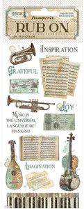 Stamperia - Music - Instruments - Rub On's (DFLRB124)

Stamperia Music - Instruments Collection.  Rub On's containing lots of images to embellish your projects.
These Rub On's are a great way to add an extra element to your paper craft projects, easy to use and have a very effective finish.  With Rub On you can transfer images onto any kind of smooth surface, as if they were printed on it.  Very suitable for journaling and for decoration.  Best on light colour surfaces.
1 sheet – 10.16 cm x 21.6 cm.