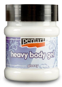 Pentart - Heavy Body Gel - 230ml - Glossy (P28158)
Heavy body gel. Thick water based paste which becomes matte and opalescent OR glossy and transparent when dry. Excellent for fixed media techniques and for 3D effects.  Thick, water based gel to create different textures. Can be used with stencils and can also be used as a glue.  It sticks to all kinds of surfaces, can be coloured and dries flexible. Pentart - Heavy Body Gel - 230ml - Glossy (P28158)
Heavy body gel. Thick water based paste which becomes matte and opalescent OR glossy and transparent when dry. Excellent for fixed media techniques and for 3D effects.  Thick, water based gel to create different textures. Can be used with stencils and can also be used as a glue.  It sticks to all kinds of surfaces, can be coloured and dries flexible.