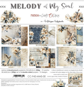 Craft O'Clock - Melody of My Soul - 6 x 6 Paper Pad (CC-F42-MMS-10)

Pack contains 24 double-sided pages of a high quality scrapbooking paper.  Set of 6 different designs, 4 of each, which are small versions of the larger papers and sheets with extras on back of covers.  Paper Weight: 250g.   Acid and lignin free.