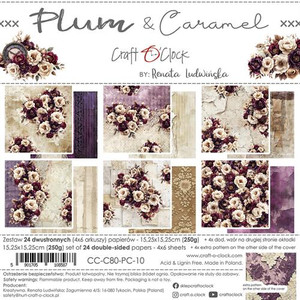 Craft O'Clock - Plum & Caramel - 6 x 6 Paper Pad (CC-C80-PC-10)

Pack contains 24 double-sided pages of a high quality scrapbooking paper.  Set of 6 different designs, 4 of each, which are small versions of the larger papers and sheets with extras on back of covers.  Paper Weight: 250g.   Acid and lignin free.
