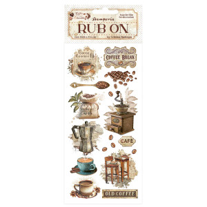 Stamperia - Coffee & Chocolate - Vintage Coffee Moments - Rub-On's (DFLRB193)

Stamperia Coffee & Chocolate Collection.  Rub On's contain lots of images to embellish your projects.  These Rub On's are a great way to add an extra element to your paper craft projects, easy to use and have a very effective finish.  With Rub On you can transfer images onto any kind of smooth surface, as if they were printed on it.  Very suitable for journaling and for decoration.  Best on light colour surfaces.  Stamperia Die Cuts are cardboard decoration to match with Scrapbooking Papers.  They can be easy glued to any work as embellishment.  1 sheet – 10.16 cm x 21.6 cm.