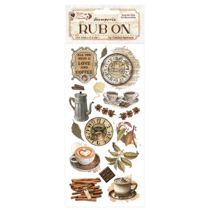 Stamperia - Coffee & Chocolate - All You Need is Love and Coffee - Rub-On's (DFLRB195)

Stamperia Coffee & Chocolate Collection.  Rub On's contain lots of images to embellish your projects.  These Rub On's are a great way to add an extra element to your paper craft projects, easy to use and have a very effective finish.  With Rub On you can transfer images onto any kind of smooth surface, as if they were printed on it.  Very suitable for journaling and for decoration.  Best on light colour surfaces.  Stamperia Die Cuts are cardboard decoration to match with Scrapbooking Papers.  They can be easy glued to any work as embellishment.  1 sheet – 10.16 cm x 21.6 cm.