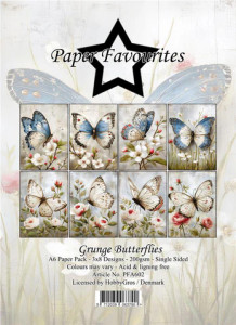 Paper Favourites - Grunge Butterflies - A6 Paper Pack (PFA602)

Paper Favorites is a brand from Denmark. This young brand specializes in design paper for creative applications.  Pack contains 24  A6 Sheets. (3x8 Designs).  Paper Weight: 200gsm.  Acid and lignin free.