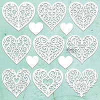 Mintay - Chippies - Hearts Filigree (MT-CHIP2-D105)

Mintay Laser Chipboard.  These 2mm thick die-cut chipboard pieces are in a natural ecru color and can be added to many of your projects.  They can be modified with paint, ink, paper, using stencils, stamps, hot embossing or applying waxes and pastes.   A 12 x 12 inches sheet of chipboard elements ready to decorate as you wish!