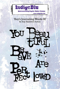 IndigoBlu - Kay's Journaling Words III - Red Rubber Stamps (IND1442)

Stunning A6 mounted rubber stamp from IndigoBlu's English range of mounted rubber stamps.  These high quality, detailed designs are on top quality deeply etched red rubber.  Machine-trimmed and ready to use.
Stamp sizes (approx):
Be Brave: 50mm x 40mm
Inspire: 60mm x 45mm
Create: 60mm x 55mm
Art: 30mm x 30mm
Text: 40mm x 40mm
