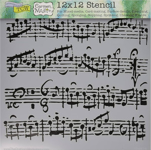 TCW - 12 x 12 Stencil, Sheet Music (TCW579)

"x12" Plastic Stencil.  Great for Mixed-Media, Scrapbooking, Card-making, Home Décor and Surface Design.  Reusable. Cleans easily with soap and water.