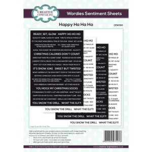 Creative Expressions - Wordies Sentiment Sheets – Happy Ha Ha (Pk 4) 6" x 8" (CEW010)

Add a special sentiment to your project quickly and easily with these inspiring sentiment sheets.  Designed to be easily cut apart with scissors or a trimmer so that you can choose the perfect sentiment to add a finishing touch to your artwork!  The pack contains 4 sheets, 2 white on black and 2 black on white.  The sheets are toner printed on 250gsm silk finish card so that they can be foiled to add a metallic effect.  Acid and lignin free.  Made in the UK. 4 sheets.  Size 6 in x 8 in (15 cm x 20.3 cm).