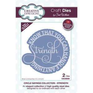 Creative Expressions Sue Wilson-Strength Craft Die ( CED26009)





Strength Craft Die by Sue Wilson – Circle Sayings Collection (Creative Expressions)

? Powerful Sentiment Design – Add bold inspiration to your projects with the “Strength” sentiment from Sue Wilson’s exclusive Circle Sayings Collection.

✂️ 2-Piece Die Set – Features two precision-crafted dies by Creative Expressions, perfect for detailed layering and intricate cuts.

? Versatile Use – Ideal for enhancing cards, scrapbook pages, journals, and mixed media projects with meaningful messages.

? Dual-Dye Design – Use individually or together to create dimensional and striking focal points.

? Dual-Dye Design – Use individually or together to create dimensional and striking focal points.