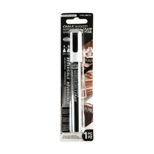 Royal & Langnickel - 2mm Reversible Tip White Chalk Marker (MARK-2807-3T)

Royal & Langnickel Liquid Chalk Markers give you the ability to create on almost any non-porous surface, without the mess of traditional chalk.  Leave your work on display until you decide to easily erase with water.  The 2.0mm Reversible Tips offer both a round and a chisel nib - use the round tip to create consistent linework or broad details or the chisel tip for varying line weights and calligraphic strokes.  To choose between chisel or round, simply remove, flip and reinsert the Marker Tip.  Contents: 1 x 2mm Reversible Tip Chalk Marker in colour White.