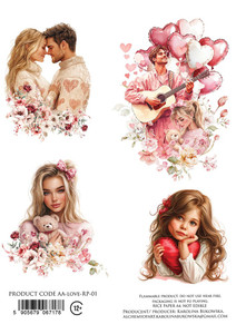 Alchemy of Art - Rice Paper A4 - Love (AA-LOVE-RP-01)

One sheet of rice paper per pack. Size of sheet: A4. Weight: 28gsm.  Thin, printed rice paper - excellent quality.  Transparent yet strong.  If using images versus the whole sheet, tearing versus cutting around images is recommended.  Use as decoupage on many surfaces including glass.