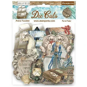 Stamperia - Songs Of The Sea - Ship And Treasures - Die Cuts (DFLDC85)

Use these themed die cuts from Stamperia on journal pages, cards, or mixed media projects.  Package contains 42 assorted pieces.  Made of sturdy approximately 3/32" chipboard, they’ll add dimension and design to your art.  Cardboard decorations to match with Scrapbooking Papers.  They can be easy glued to any work as embellishments.  Die cuts assorted.  800gsm.  Acid free.