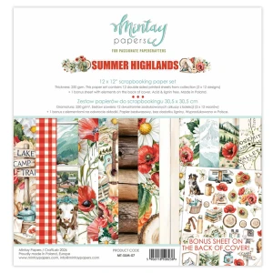 Mintay - Summer Highlands- 12 x 12 (MT-SUM-07))




The set of 12 double-sided (2 x 12 designs) high-quality paper sheets for scrapbooking.




Perfect for creating layouts, albums, greeting cards or invitations.




The bonus of this set is an additional sheet with designs for cutting.




Acid-free and lignin-free.




Size: 12 x 12 inch (30,5 x 30,5 cm).










This pad is printed on 240gsm paper.