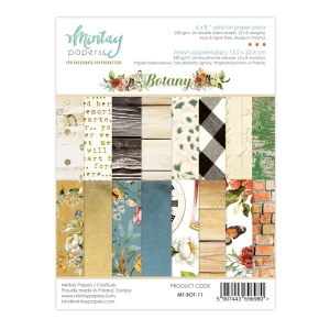 Mintay - Botany - 6x8 Inch Add-On Paper Pack (MT-BOT-11)

This paper pad contains 24 double-sided 6"x 8" (15x20cm) sheets of cardstock with 3 each of 8 different designs.  Paper Weight: 250gsm.  Acid & Lignin Free.  Made in Poland.