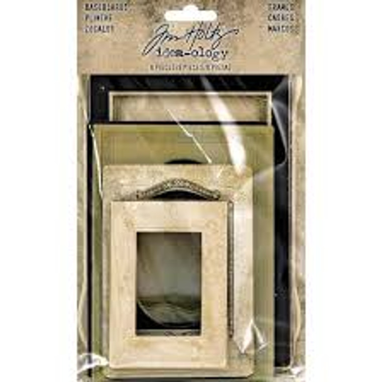 Tim Holtz Idea-ology Baseboard Frames 8pcs Assorted Sizes (TH93710)

Tim Holtz - Idea-ology Baseboard Frames are printed bookboard frames used to display photos or frame vignette boxes.
Approximate frame sizes: 2.25 x 3.25 inches - 4.375 x 6.5 inches.
Included in the package are eight frames, one each of eight designs.