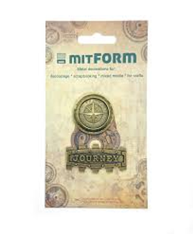 mitFORM set - Travel 5, Metal Embellishments, 2Pcs (MITS053)

mitFORM manufacture their own range of heavy weight metal decorations.  These embellishments are made from quality, heavy brass casts in steampunk style.  Use them as Metal decorations for your decoupage, scrapbooking, mixed media, and crafting projects. The detail and quaility of the designs are unrivaled within the craft market. This set contains 2 pieces; Compass - 34mm, 17g and Journey word - 54x24mm. 15g