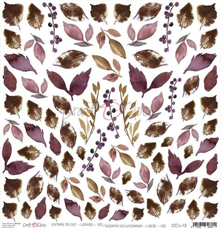 Craft O'Clock - 
plum 
in 
chocolate collection - Single Sided Paper 12"x12" Extras to cut - Leaves XIII - 250 gsm (1 sheet) (CC-L-13)

Single sheet of high-quality paper from Plum In Chocolate collection, ideal for scrapbooking and other craft projects.  Single sided paper.  Size: 12x12 inches (30.5x30.5cm)  Weight: 250g.  Acid-free and lignin free. 