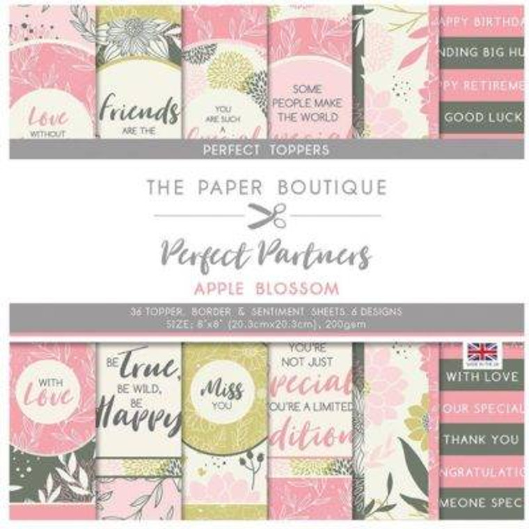 The Paper Boutique - Perfect Partners Collection - 8"x 8" - Paper Pad - Apple Blossom Toppers (PB1510)

• Mix of toppers with greetings and images perfect for finishing off cards
• 36 sheets of 6 designs 200 gsm
• 8 x 8 inch pad