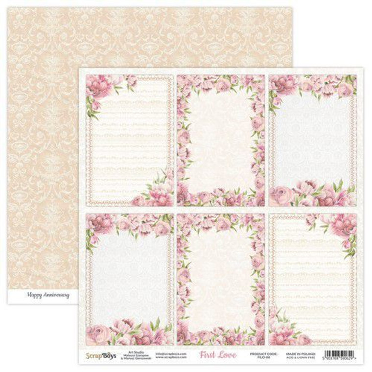 ScrapBoys - First Love  12 x 12 - Single Sheet - (FILO-06)

FIRST LOVE - collection full of flowers, leaves and soft backgrounds. Perfect for all kinds of work, such as wedding, Valentine's Day or birthday projects.

Sizes : paper sheets ; 30,5 x 30,5 cm ( 12’’x12’’)  Acid & Lignin Free.

Weight: 190 gsm