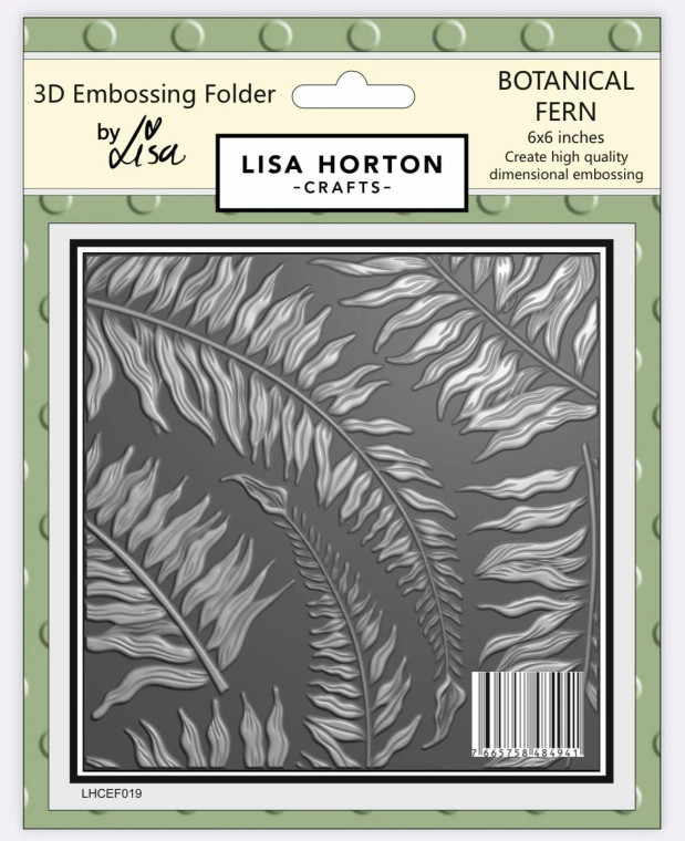 Lisa Horton Crafts - 3D Embossing Folder - Botanical Fern (LHCEF019)

3D Embossing Folder - Botanical Fern
Dimensions: 150mm x 150mm
Beautiful deep, crisp design