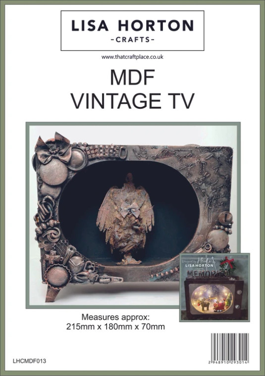 Lisa Horton Crafts - MDF Vintage TV (LHCMDF013)

MDF Vintage TV
Kit Contains: -
1 x Vintage TV (215mm x 180mm x 70mm), 1 x Memories Word, 1 x Aerial & 2 x Dials.  Pieces are made out of 4mm MDF for self assembly'

Decorate with your papers and paints.
Perfect with stencils and pastes.
Create memory scenes and more.
