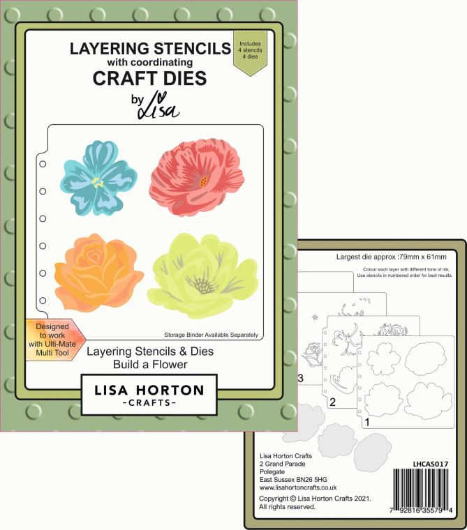 Lisa Horton Crafts - Layering Stencil with Co-ordinating Craft Dies (LHCAS017)

Layering Stencils and Die - Build a Flower
Contains:
 
4 dies
4 x 6x6 stencils
 
Layer the 4 stencils together and die cut using the outline dies  to create fabulous blooms